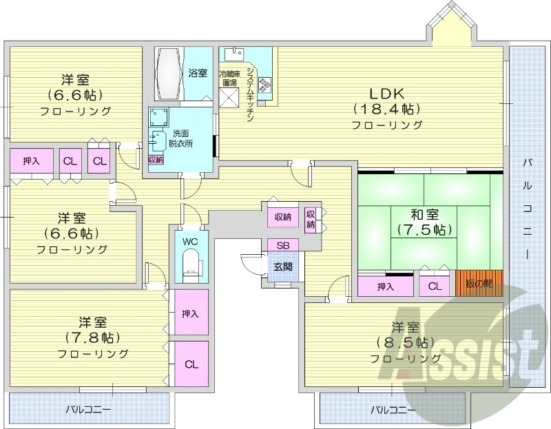 5LDK、エアコン、バストイレ別、システムキッチン