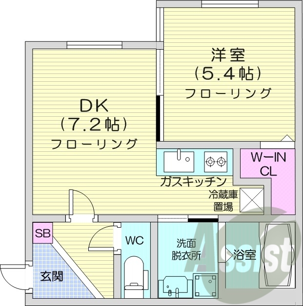 1DK、エアコン、ガス暖房、ネット無料、浴室乾燥機