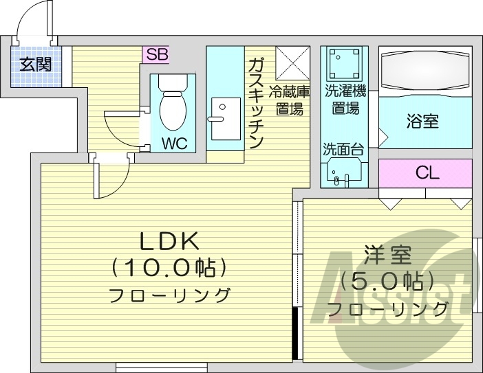 1LDK、オートロック、バス・トイレ別、独立洗面台