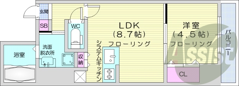 1LDK、オートロック、ネット無料、光ファイバー