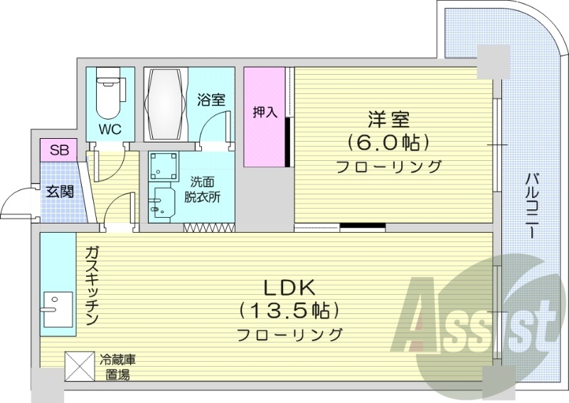 1LDK、バルコニー、シャワートイレ、収納