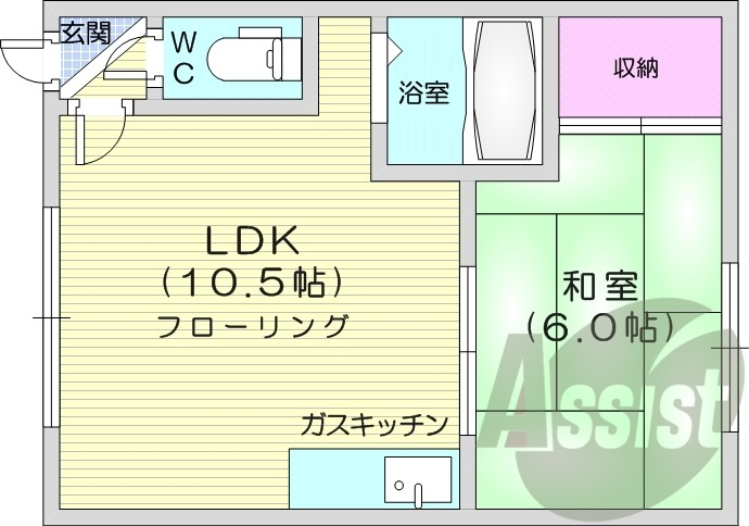 1LDK、バストイレ別、TVインターホン