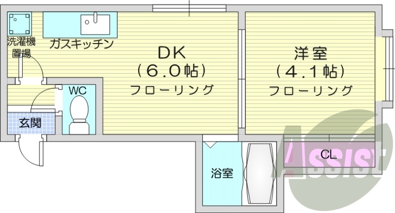 1DK、収納、洗濯機置場、灯油暖房、角部屋