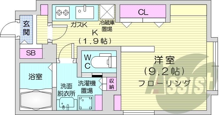 1K、都市ガス、ネット無料、エアコン、オートロック