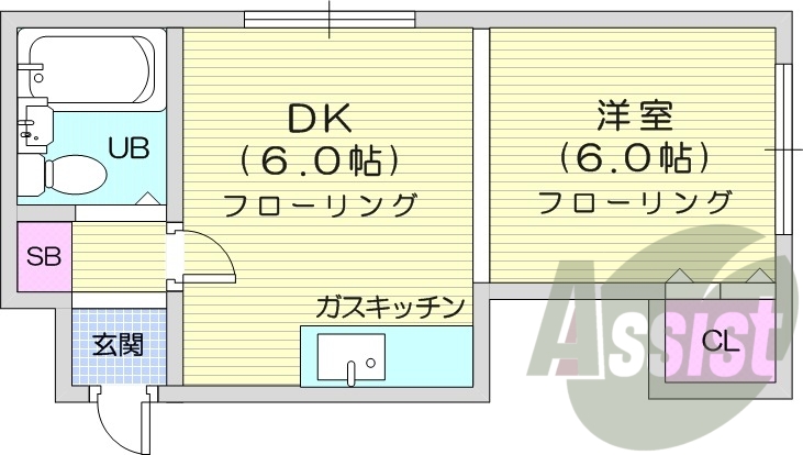 1DK、モニタ付インターホン、クローゼット