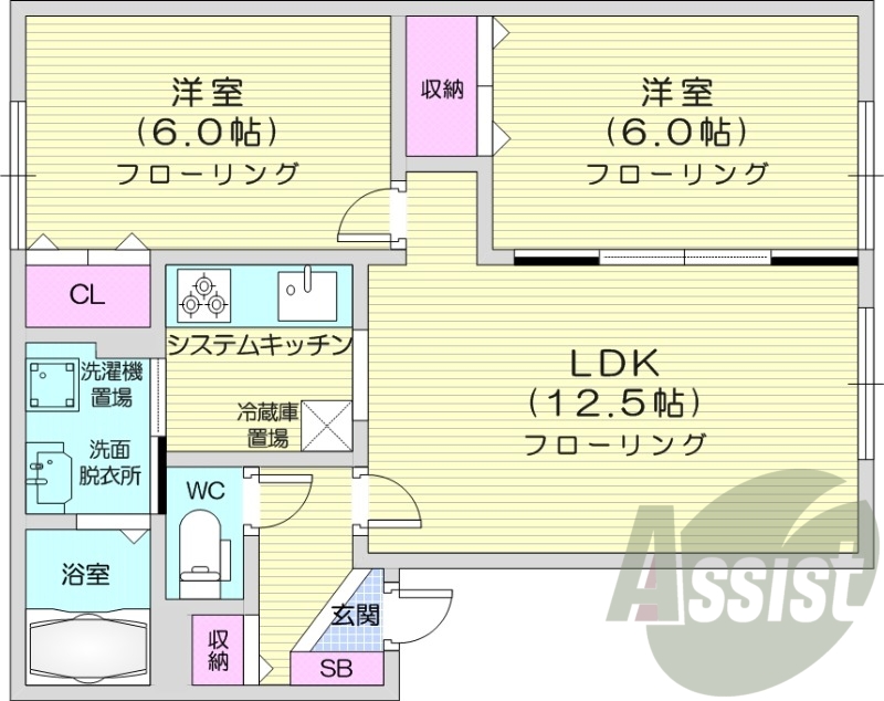 2LDK、システムキッチン、灯油暖房、物置