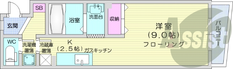 1K、エアコン、ネット無料、独立洗面台、オートロック