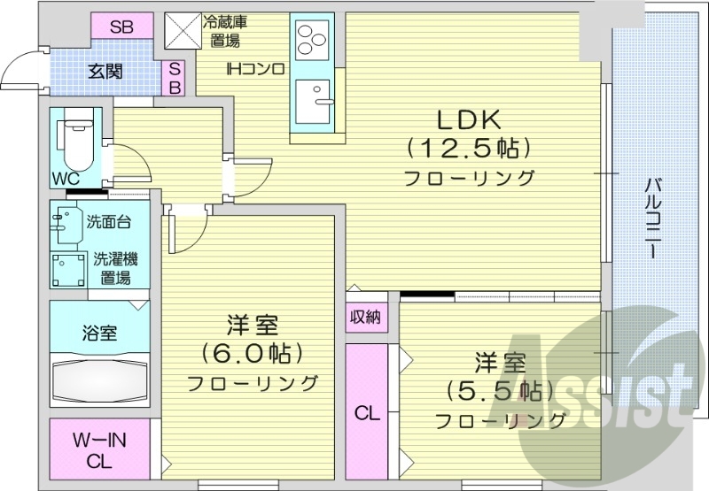 2LDK、角部屋、宅配BOX、収納、都市ガス