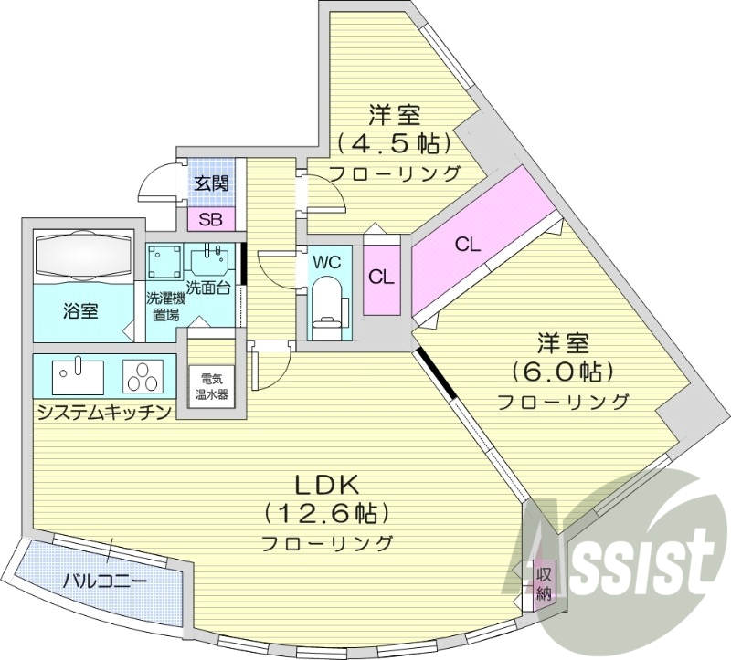 2LDK、オール電化、トランクルーム、光ファイバー