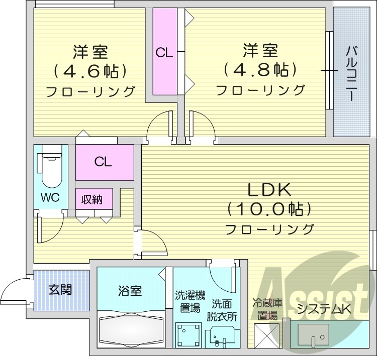 2LDK、ネット無料、浴室乾燥機、オートロック
