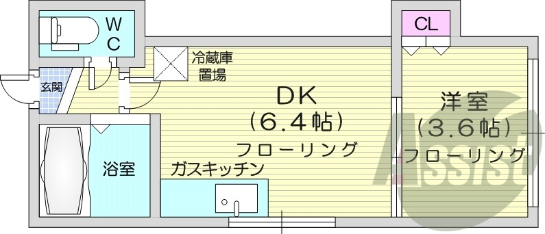 1DK、ネット使用料無料、灯油暖房、クローゼット