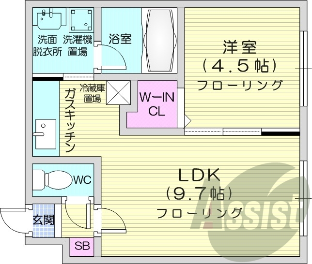 1LDK、浴室乾燥機、エアコン、トランクルーム