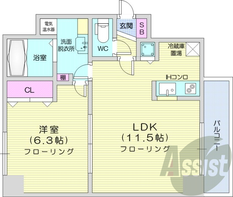 1LDK、クローゼット、バストイレ別、洗面脱衣所