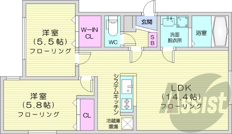 2LDK、エアコン、追い焚き、システムキッチン