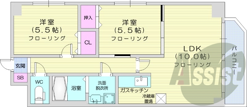 2LDK、ネット無料、独立洗面台、灯油暖房