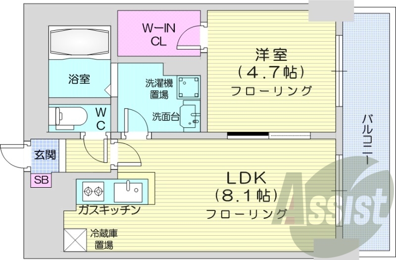 1LDK、宅配ボックス、オートロック、灯油暖房