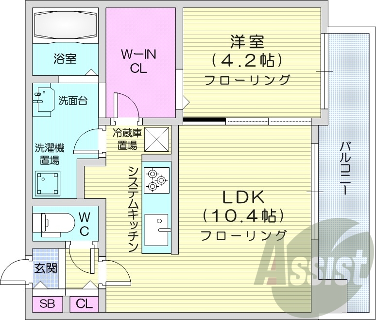 1LDK、都市ガス、ネット無料、システムキッチン