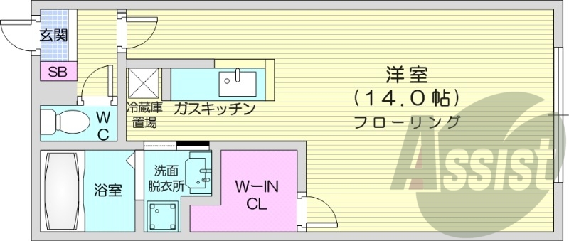 1K、独立洗面台、ウォークインクロ―ゼット、オートロック