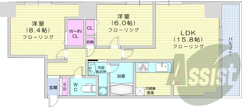 2LDK、オートロック、都市ガス、システムキッチン