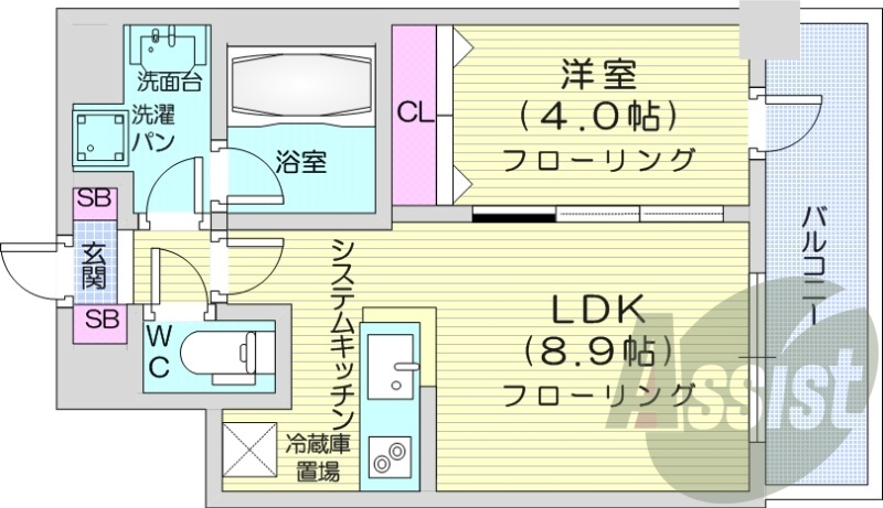 1R、オール電化、浴室乾燥機、システムキッチン、独立洗面台