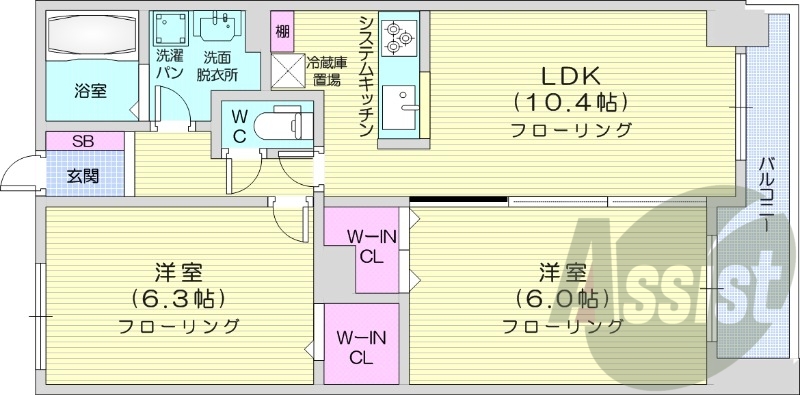 2LDK、都市ガス、オートロック、システムキッチン
