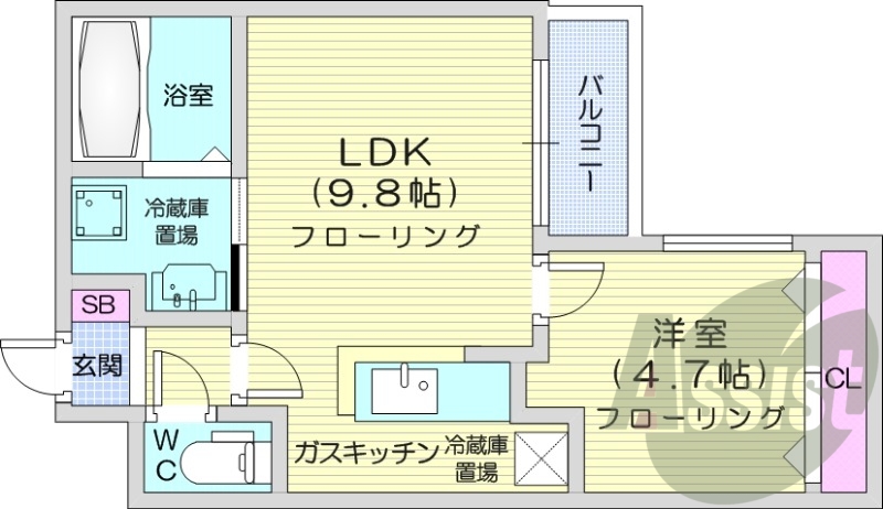 1LDK、エアコン、灯油暖房、ネット無料