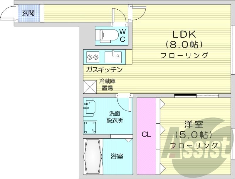 1LDK、オートロック、灯油FF暖房、独立洗面台