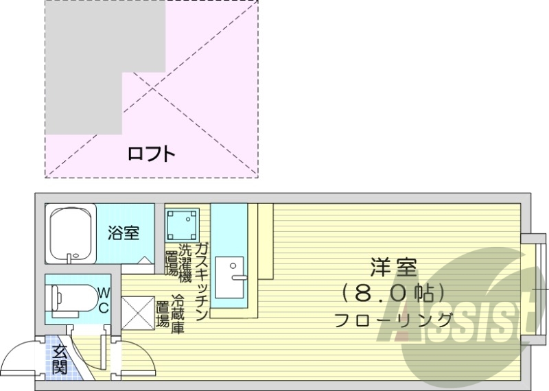 1R、モニター付きインターホン、バストイレ別、灯油暖房