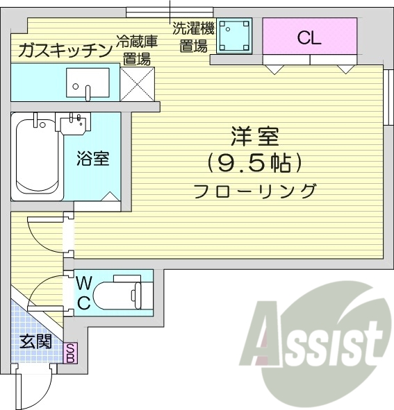 1R、モニターホン、ウォッシュレットトイレ、室内洗濯機置場