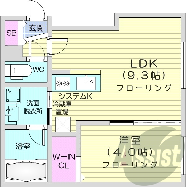 1LDK、エアコン、システムキッチン、ネット無料