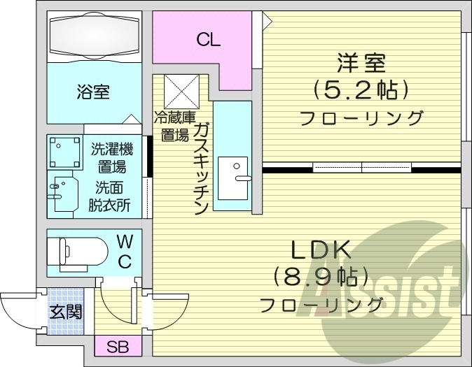1LDK、オートロック、ネット使用料不要、バストイレ別