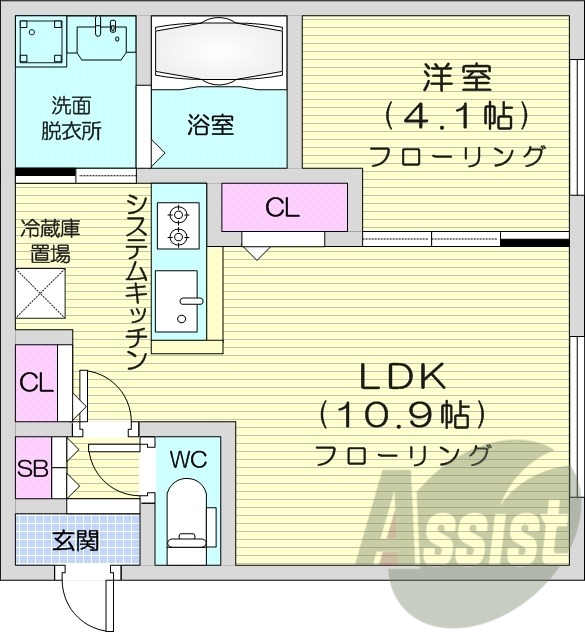 1LDK、都市ガス、エアコン、浴室乾燥機、ネット無料