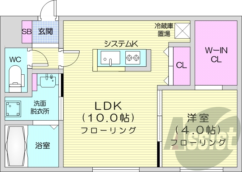 1LDK、都市ガス、エアコン、浴室乾燥機、ネット無料