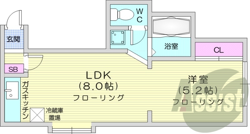1LDK、都市ガス、灯油暖房、室内洗濯機置場