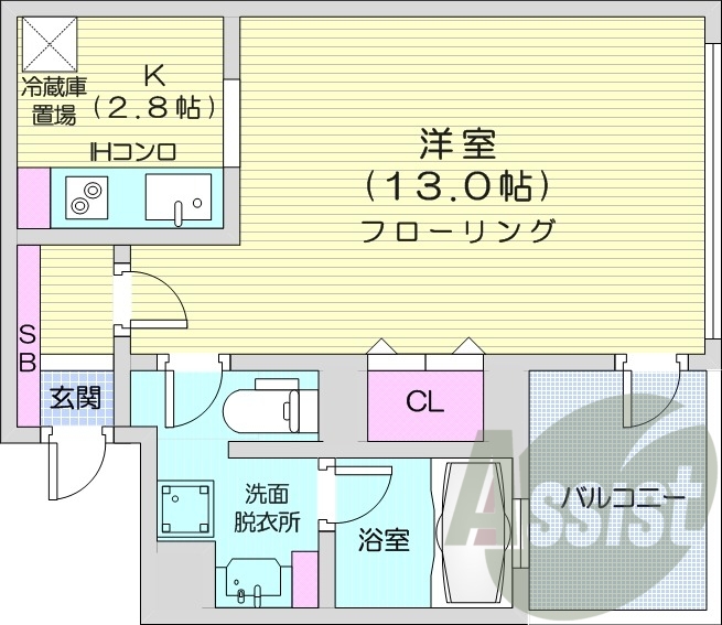 1K、オートロック、ネット使用料無料、都市ガス