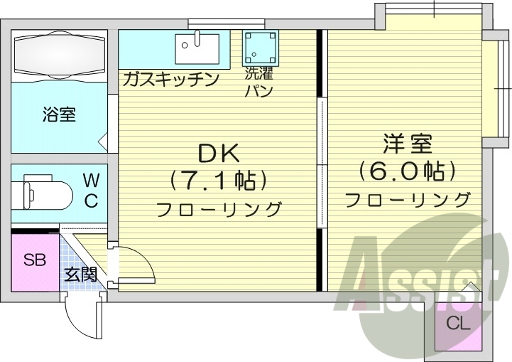 1DK、エアコン、灯油暖房、独立洗面台、トランクルーム
