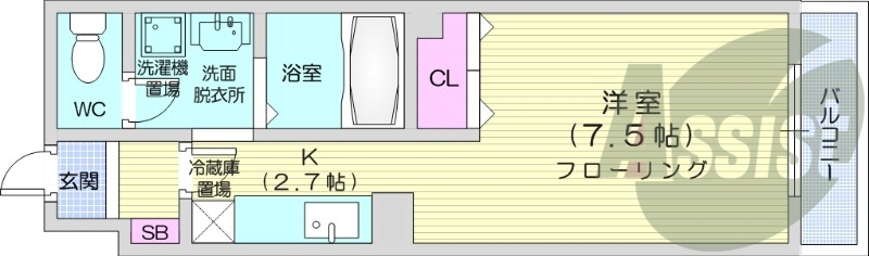 1K、エアコン、独立洗面台、灯油暖房、オートロック