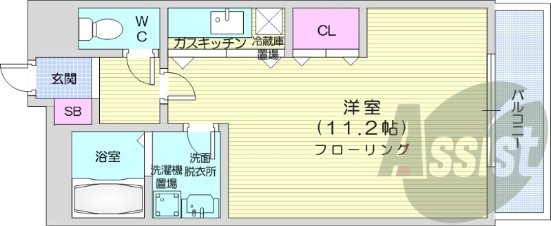 1K、灯油暖房、オートロック、風呂・トイレ別