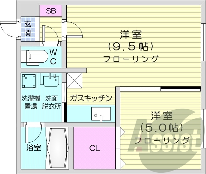 1LDK、灯油暖房、独立洗面台
