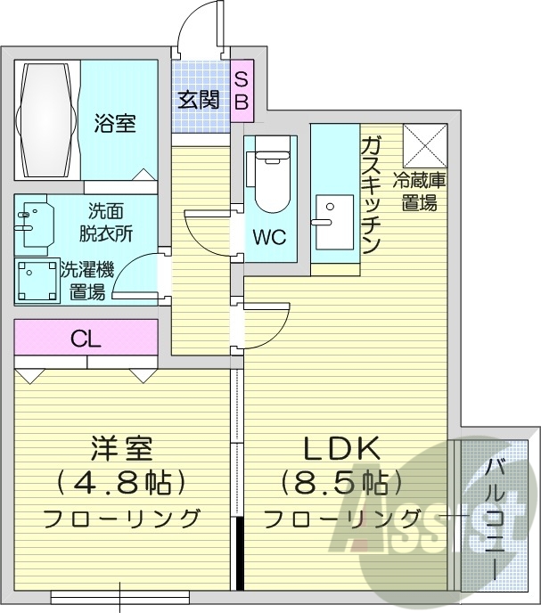 1LDK、オートロック、宅配ボックス、ネット使用料無料