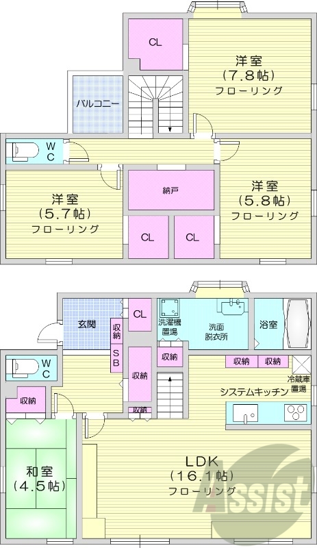 4LDK、セントラル暖房、ウォークインクローゼット