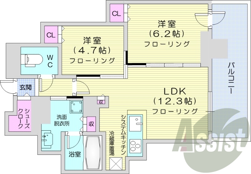 2LDK、都市ガス、追い焚き、浴室乾燥、システムキッチン