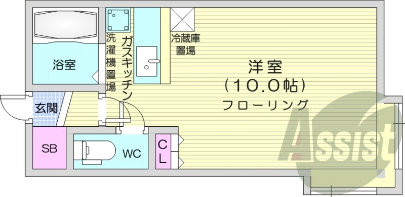 1Ｒ、トイレ風呂別、ガス暖房、室内洗濯機置場、