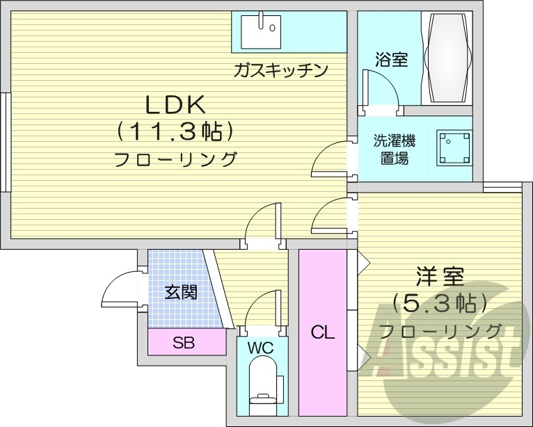 1LDK、灯油暖房、モニターホン、バストイレ別
