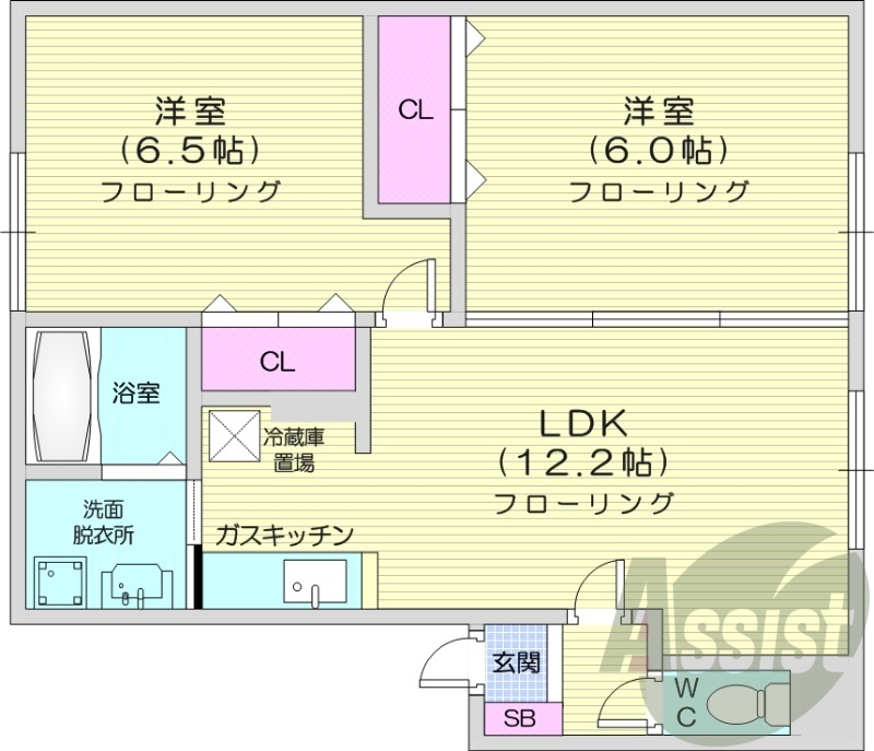 2LDK、浴室乾燥機、灯油暖房、自転車置場