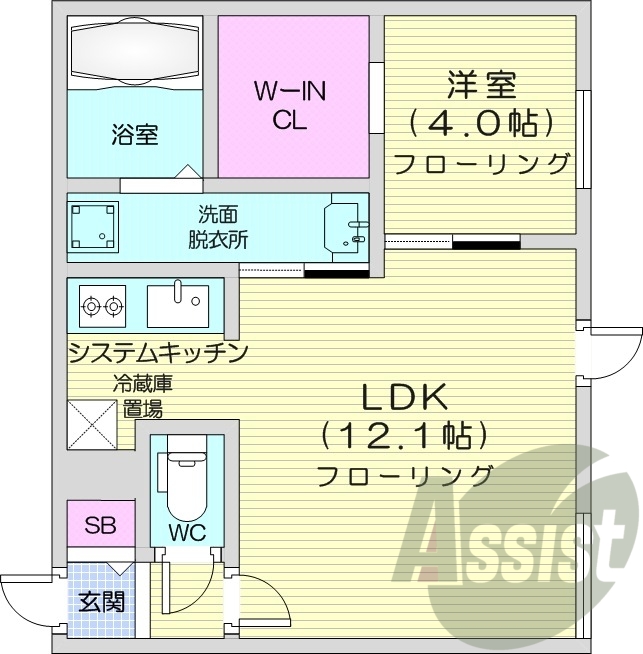 1LDK、都市ガス、エアコン、システムキッチン、独立洗面台