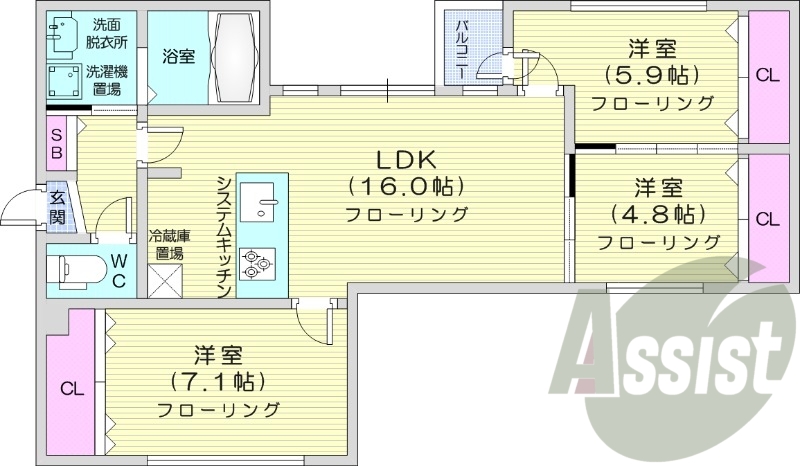 1LDK、都市ガス、システムキッチン、宅配ボックス