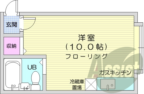 1R、3点ユニットバス、ガス暖房、CATV