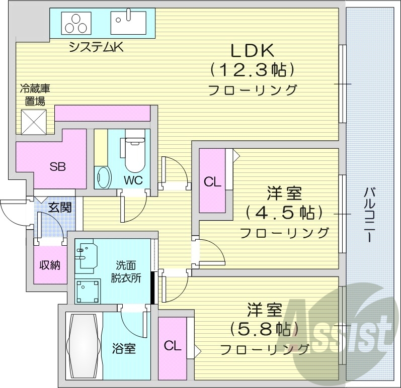 1LDK、エアコン、システムキッチン、浴室乾燥機