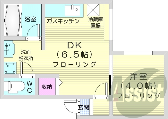 1DK、エアコン、灯油暖房、バストイレ別